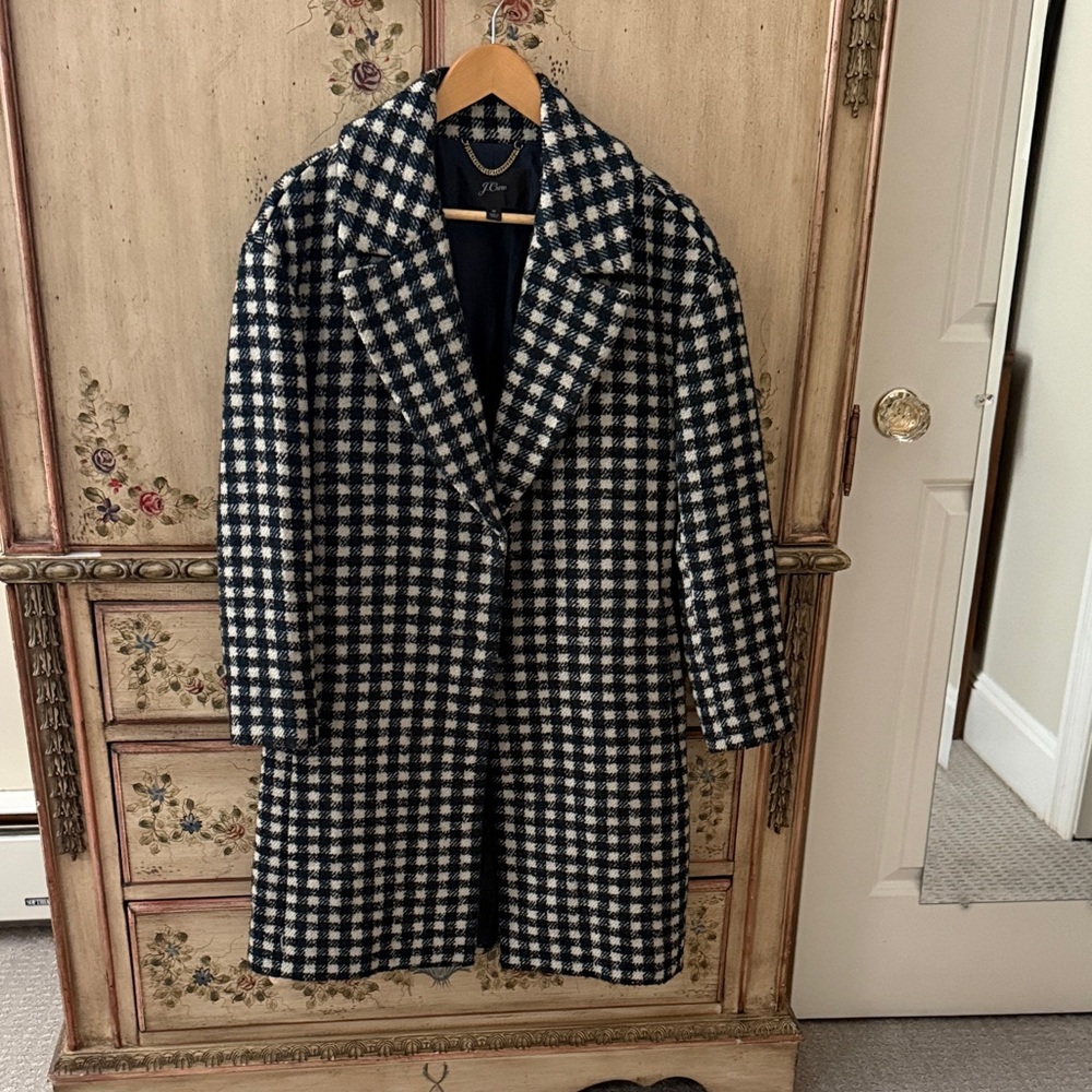 J. Crew Women's Black, Green and White Plaid Coat